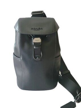 Coach CU111 Racer Pack Leather Black Smooth Sling Messenger Bag Mens